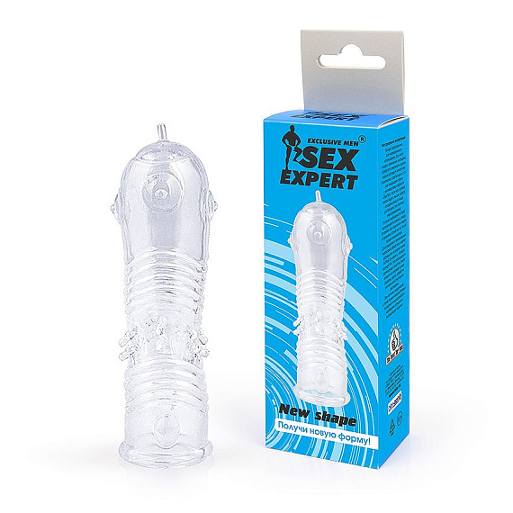 Прозрачная закрытая насадка на пенис с шипиками - 12,5 см. - термопластичный эластомер (TPE)