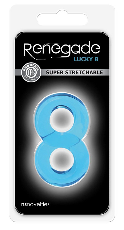 Голубое эрекционное кольцо с подхватом мошонки Lucky 8 - термопластичный эластомер (TPE)