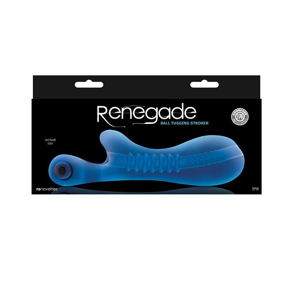 Синий мастурбатор с вибростимулятором мошонки Renegade Ball Tugging Stroker - Термопластичная резина (TPR)