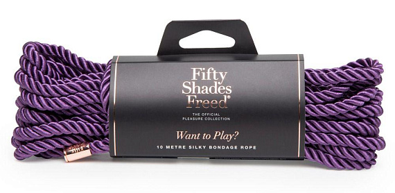 Фиолетовая веревка для связывания Want to Play? 10m Silky Rope - 10 м. Fifty Shades of Grey