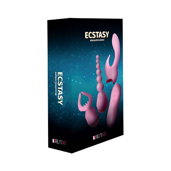 Нежно-розовый вибростимулятор Ecstasy с насадками - фото 7