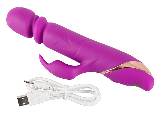 Фиолетовый вибратор с клиторальным стимулятором Julie Lovetoys - 21,5 см. от Intimcat