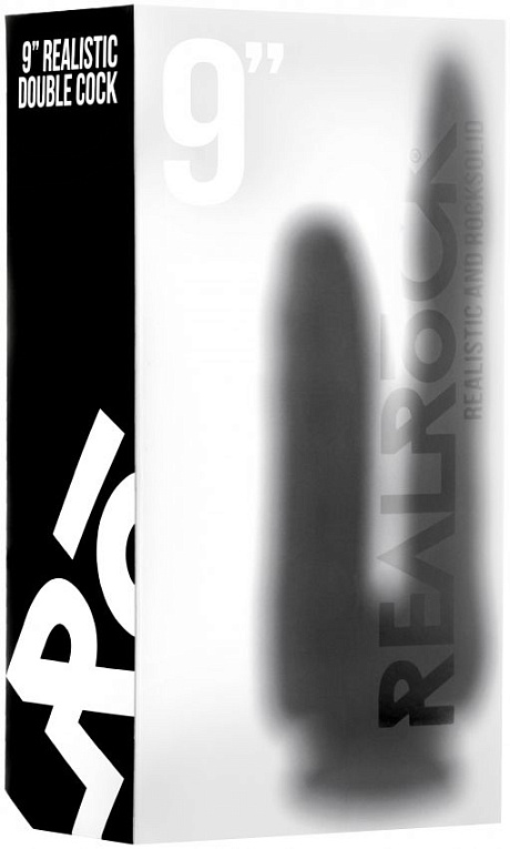 Чёрный анально-вагинальный фаллоимитатор Realistic Double Cock 9 Inch - 23 см. - термопластичная резина (TPR)