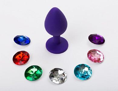 Фиолетовая малая силиконовая пробка с 7 сменными кристаллами - 7,1 см.
