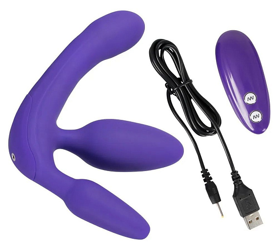Фиолетовый безремневой вибрострапон Vibrating Strapless Strap-On - силикон