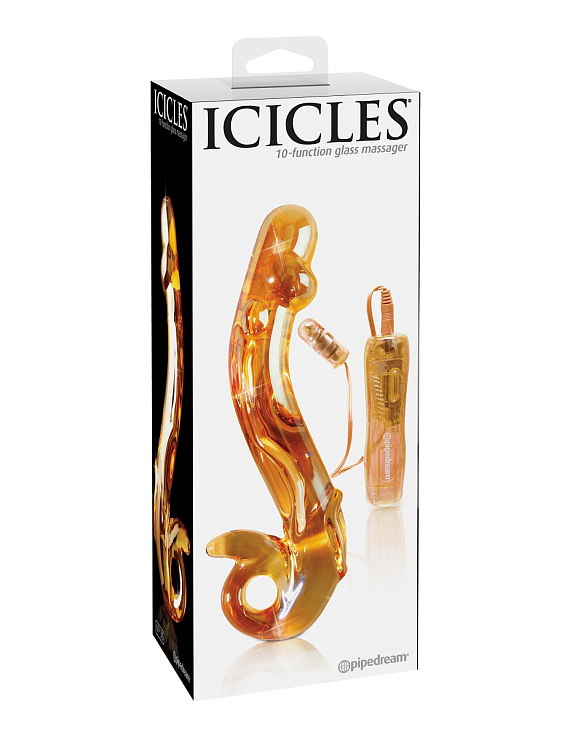 Желтый стеклянный фаллос с вибропулей ICECLES №35 - 18,5 см. - фото 5