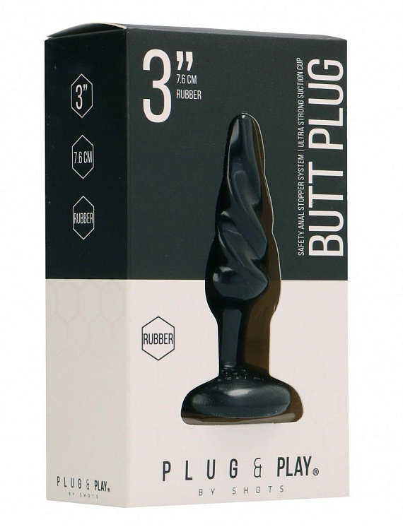 Чёрная анальная пробка Butt Plug Rounded 3 Inch - 7,6 см. - Термопластичная резина (TPR)