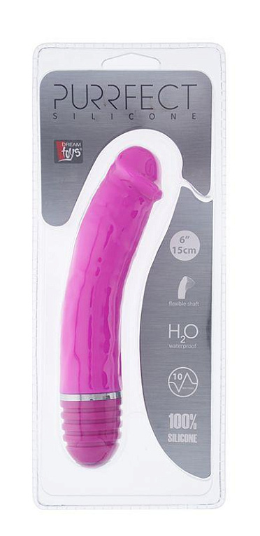 Розовый вибратор-реалистик PURRFECT SILICONE VIBRATOR 6INCH PINK - 15 см. - силикон