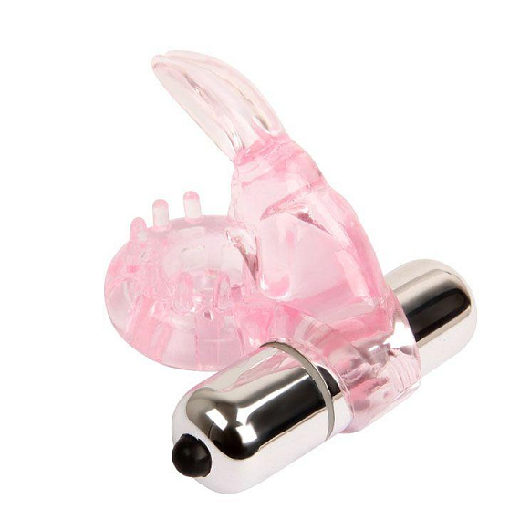 Эрекционное розовое виброкольцо с клиторальным зайчиком от Intimcat