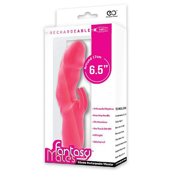 Розовый вибратор с клиторальным стимулятором MATES FANTASY RECHARGE VIBRATOR - 17 см. - силикон