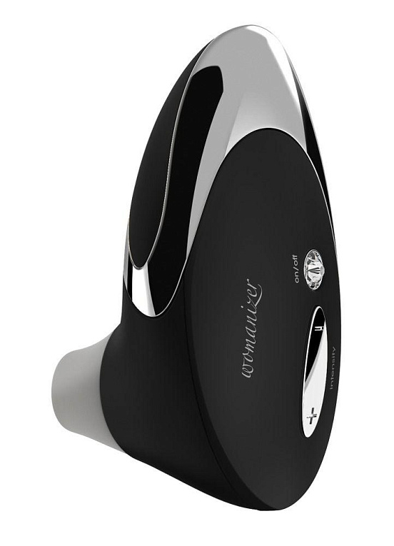Чёрный бесконтактный стимулятор с хромированной вставкой Womanizer W500 Black Chrome - пластик, силикон