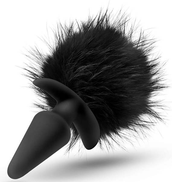 Силиконовая анальная пробка с чёрным заячьим хвостом Bunny Tail Pom Plug - 12,7 см. от Intimcat