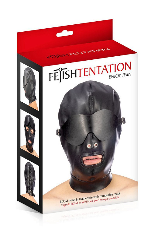 Маска-шлем с отверстием для рта и съемными шорами - искусственная кожа