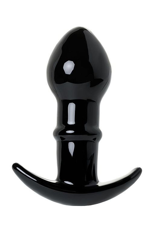 Черная стеклянная анальная втулка Sexus Glass с ограничителем - 11,5 см. - стекло
