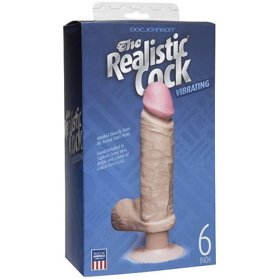 Вибромассажер-реалистик телесного цвета на присоске The Realistic Cock Vibrating 6” - 21,6 см. от Intimcat
