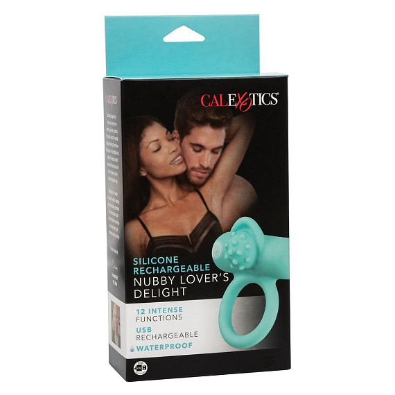 Аквамариновое эрекционное виброкольцо Silicone Rechargeable Nubby Lover’s Delight - фото 5