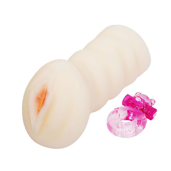 Мастурбатор-вагина с вибрацией от съёмного кольца - 14 см. - термопластичная резина (TPR)