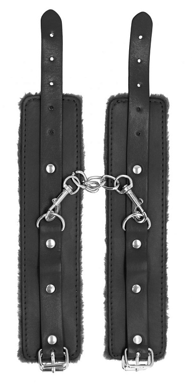 Черные наручники Plush Leather Hand Cuffs - искусственная кожа