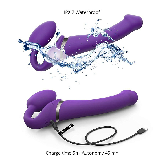 Фиолетовый безремневой вибрострапон Vibrating Bendable Strap-On - size L Strap-on-me
