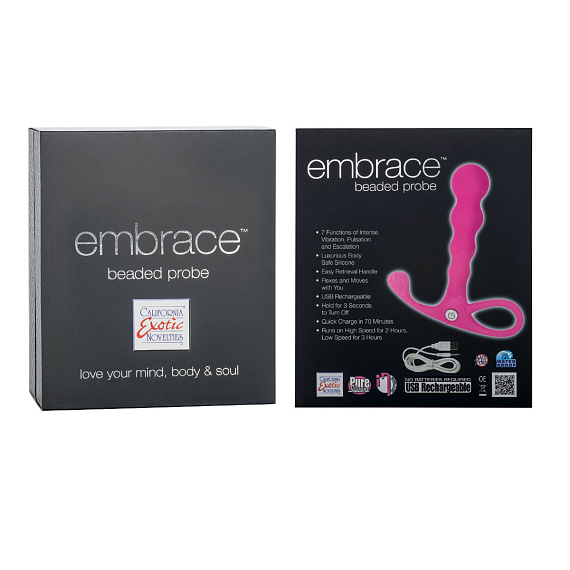 Розовый анальный вибромассажер Embrace Beaded Probes - 9,5 см. - силикон
