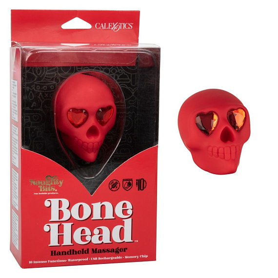 Красный вибромассажер в форме черепа Bone Head Handheld Massager - силикон