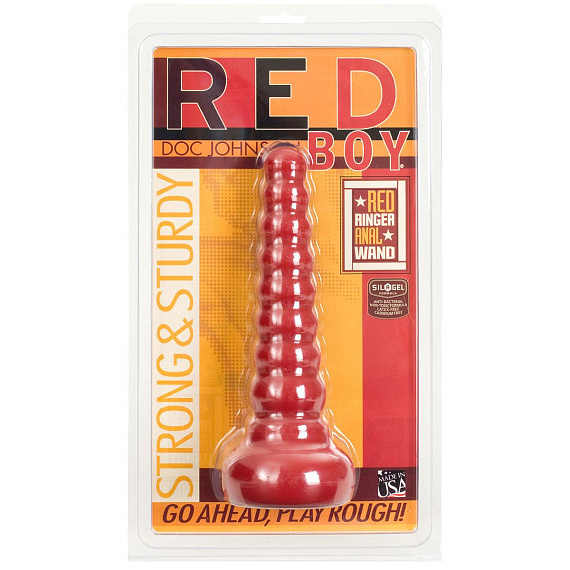 Ребристая анальная втулка Red Boy Anal Wand Butt Plug - 21,3 см. - поливинилхлорид (ПВХ, PVC)