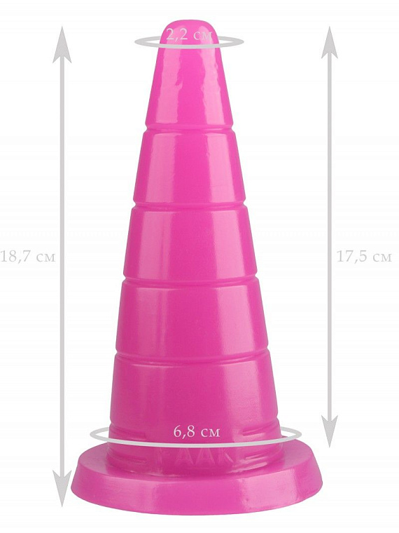 Розовый рельефный анальный конус - 18,7 см. - эластомер (полиэтилен гель)