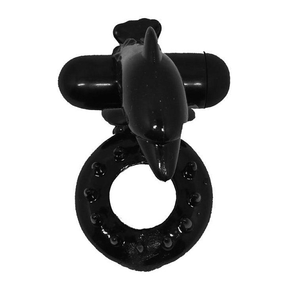 Чёрное эрекционное виброкольцо Sweet Ring с дельфинчиком от Intimcat