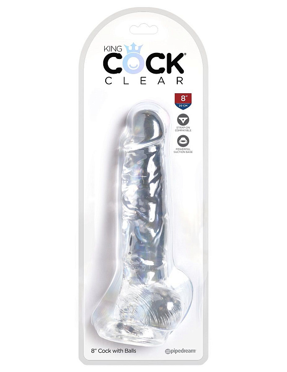 Прозрачный фаллоимитатор 8  Cock with Balls - 22,2 см. - фото 5