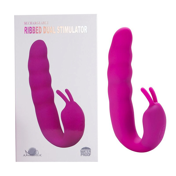 Розовый вибратор Ribbed Dual Stimulator - 17 см. от Intimcat