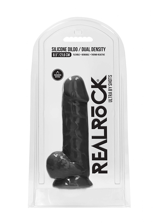 Черный фаллоимитатор Realistic Cock With Scrotum - 21,5 см. - силикон
