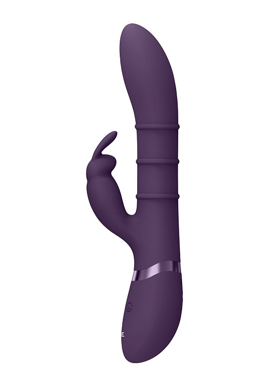 Фиолетовый вибромассажер-кролик с 3 стимулирующими кольцами Sora - 24,2 см. Shots Media BV