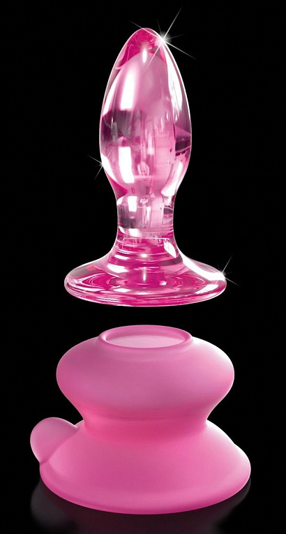 Розовая стеклянная пробка Icicles №90 с силиконовой присоской - 8 см. - фото 5