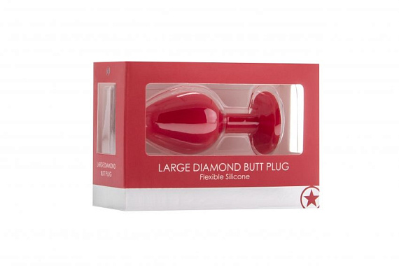 Большая красная анальная пробка OUCH! Large Diamond Butt Plug с кристаллом - 8 см. - силикон