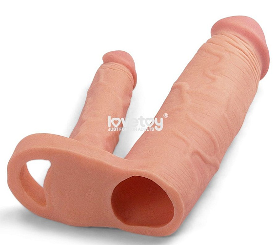 Телесная насадка для двойного проникновения Add 2 Pleasure X Tender Double Penis Sleeve - 20 см. от Intimcat