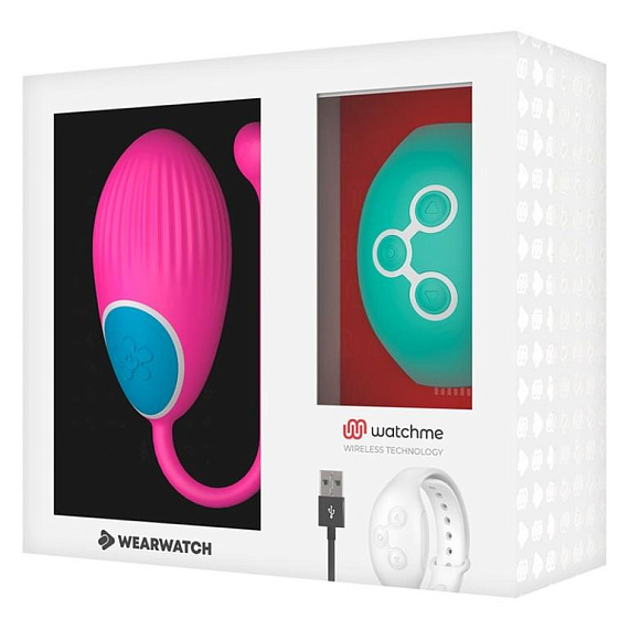 Розовое виброяйцо с зеленым пультом-часами Wearwatch Egg Wireless Watchme от Intimcat
