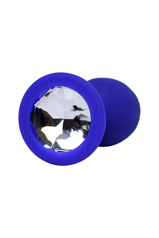 Синяя силиконовая анальная пробка Brilliant с прозрачным кристалллом - 7 см. ToyFa