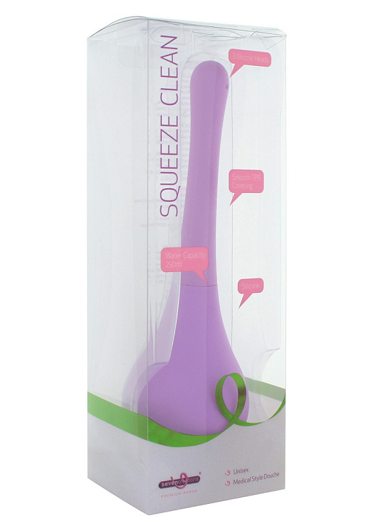 Фиолетовый анальный душ SQUEEZE CLEAN - пластик, силикон