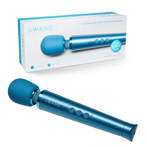 Синий жезловый мини-вибратор Le Wand c 6 режимами вибрации - анодированный пластик, силикон