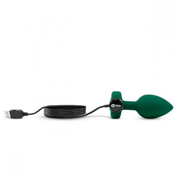 Зеленая анальная вибровтулка с кристаллом Vibrating Jewel Plug M/L - 10,5 см. b-Vibe