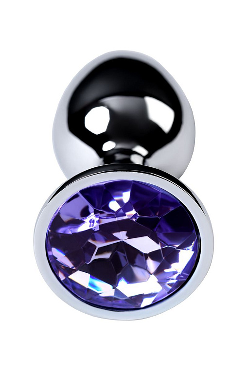 Серебристая конусовидная анальная пробка с фиолетовым кристаллом - 7 см. ToyFa