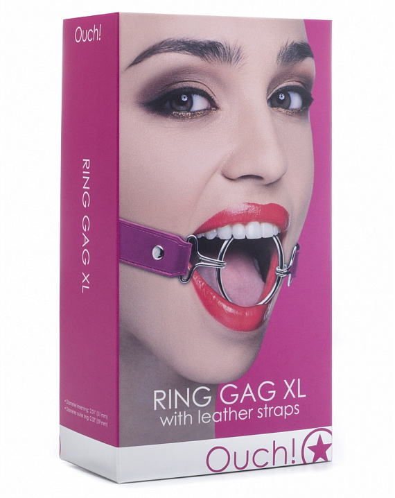 Расширяющий кляп Ring Gag XL с розовыми ремешками - натуральная кожа, металл