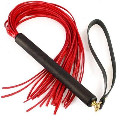 Красная лаковая плеть MIX с черной ручкой - 47 см.