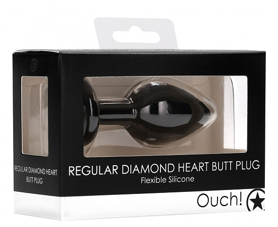 Черная анальная пробка с прозрачным стразом Diamond Heart Butt Plug - 7,3 см. от Intimcat