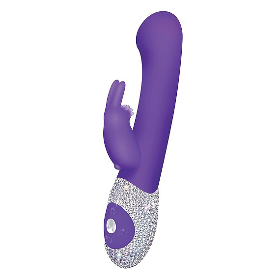 Фиолетовый вибромассажёр The G-spot Rabbit с украшенной стразами рукоятью - 22 см. - силикон