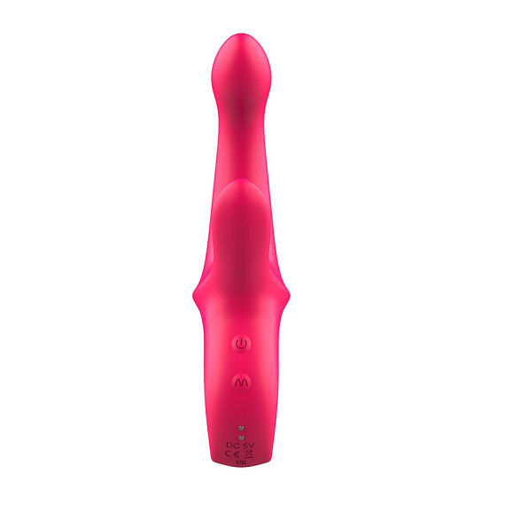 Розовый вибратор со стимулятором клитора и ручкой-кольцом - 22,6 см. от Intimcat
