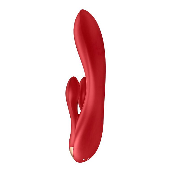 Красный вибратор-кролик Double Flex с двумя клиторальными отростками - 20,1 см. - фото 5