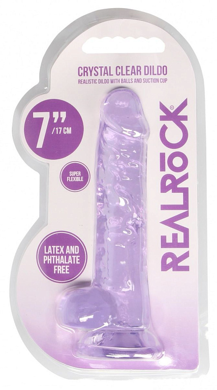 Фиолетовый фаллоимитатор Realrock Crystal Clear 7 inch - 19 см. от Intimcat