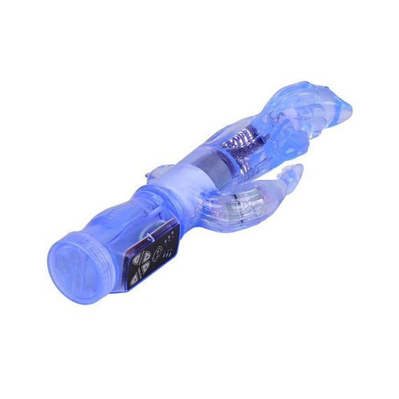 Ротатор голубого цвета с вибрацией и клиторальным стимулятором - 23 см. от Intimcat