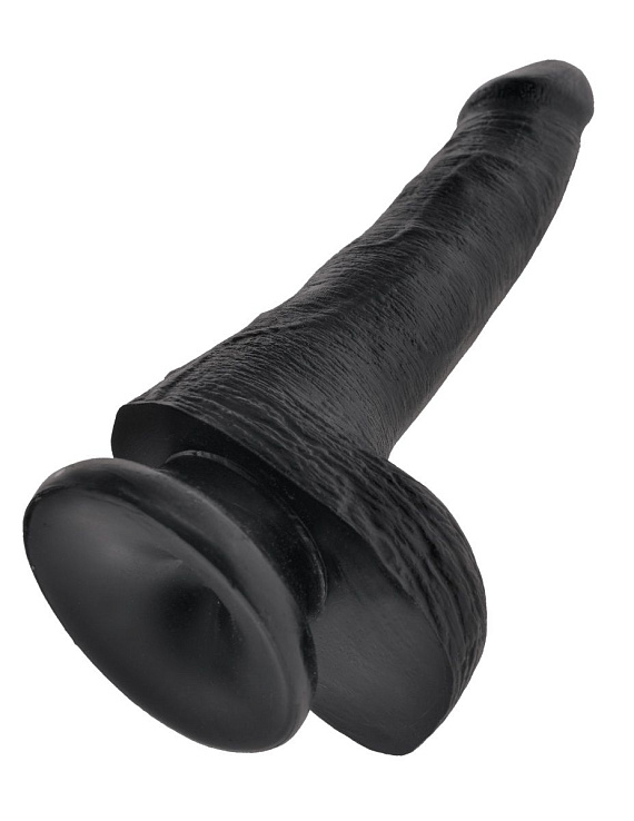Черный фаллоимитатор с мошонкой и присоской 6  Cock with Balls - 17,8 см. - силикон